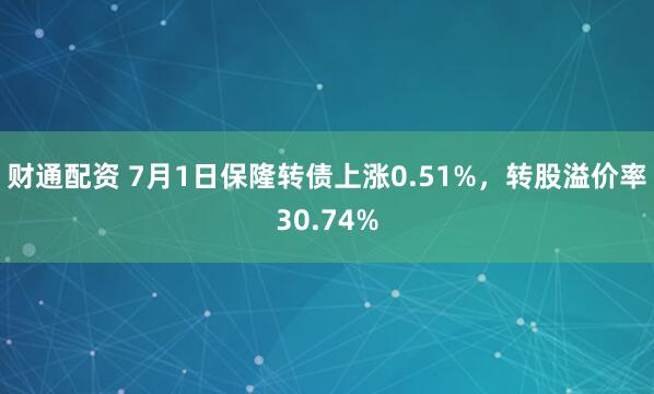 财通配资 7月1日保隆转债上涨0.51%，转股溢价率30.74%