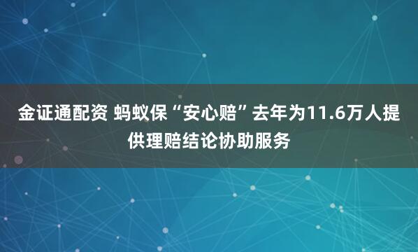 金证通配资 蚂蚁保“安心赔”去年为11.6万人提供理赔结论协助服务